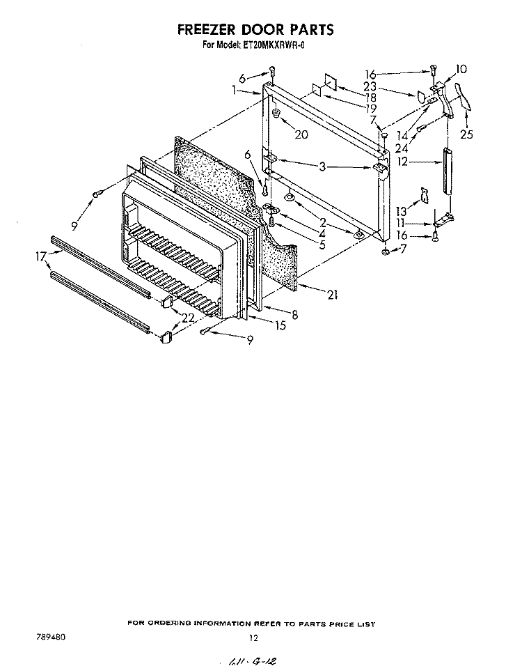 FREEZER DOOR Diagram and Parts List for ET20MKXRWR0  Whirlpool Refrigerator
