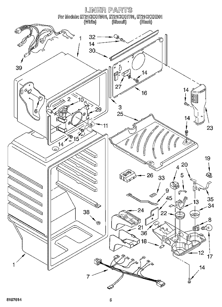 LINER Diagram and Parts List for ET21CKXHB01  Whirlpool Refrigerator