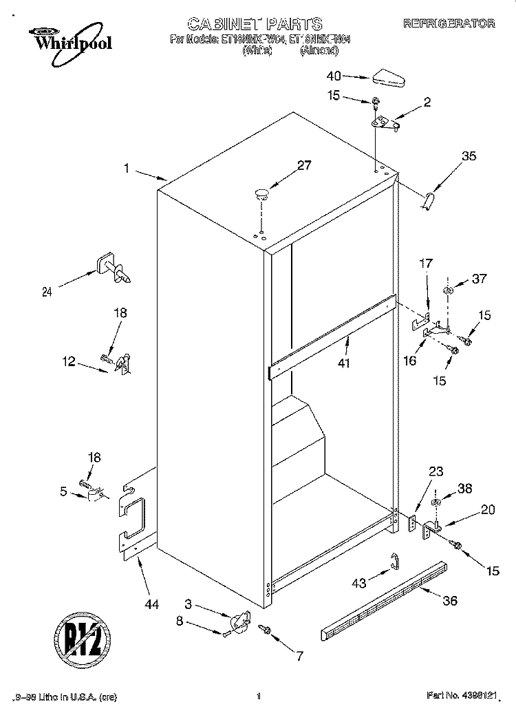 CABINET Diagram and Parts List for ET18NMXFW04  Whirlpool Refrigerator