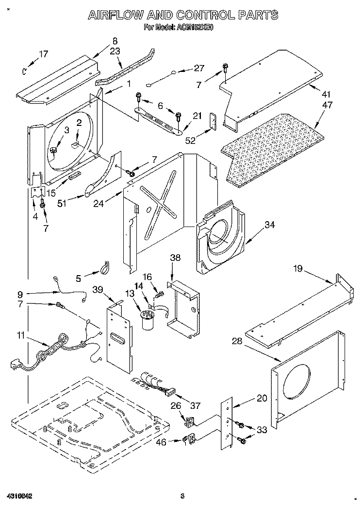 AIRFLOW AND CONTROL Diagram and Parts List for  Whirlpool Air Conditioner