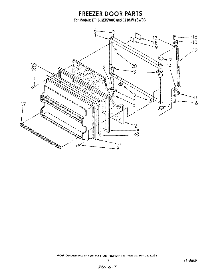 FREEZER DOOR Diagram and Parts List for ET18JMYSF0C  Whirlpool Refrigerator