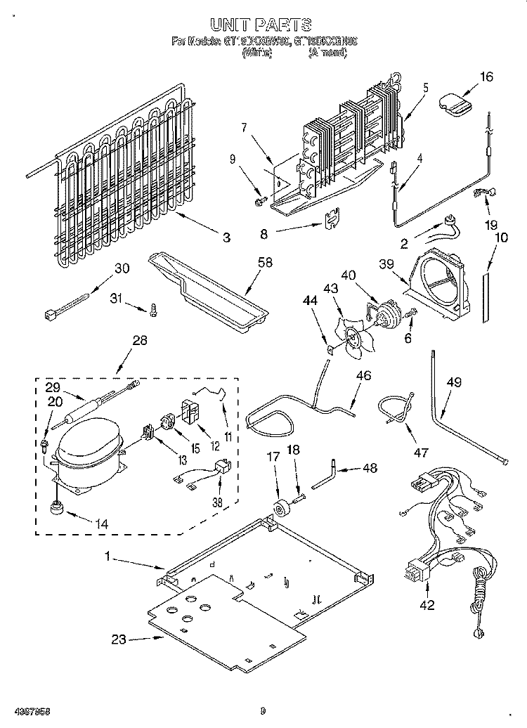 UNIT Diagram and Parts List for GT19DKXGW00  Whirlpool Refrigerator