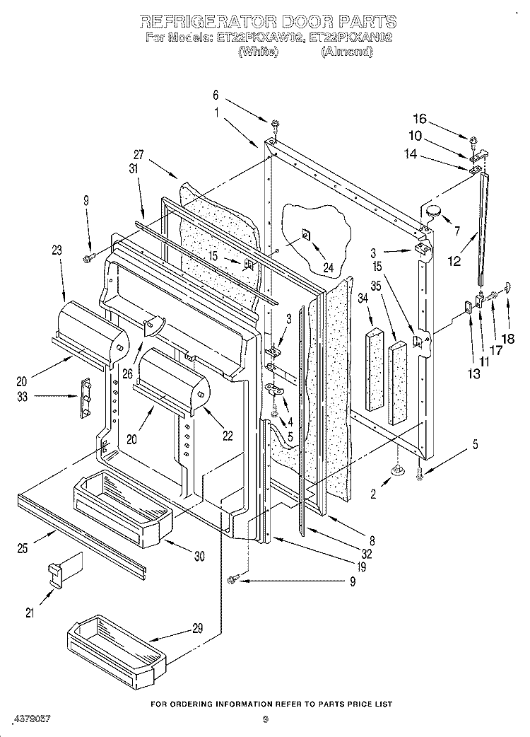 REFRIGERATOR DOOR Diagram and Parts List for ET22PKXAN02  Whirlpool Refrigerator