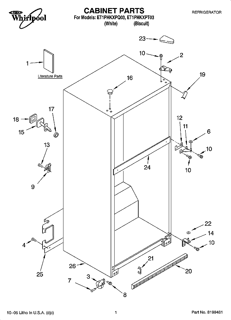 CABINET PARTS Diagram and Parts List for ET1PHKXPQ03  Whirlpool Refrigerator