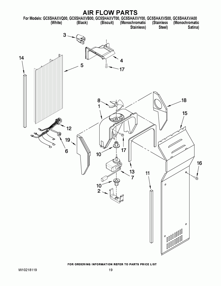 AIR FLOW PARTS Diagram and Parts List for  Whirlpool Refrigerator