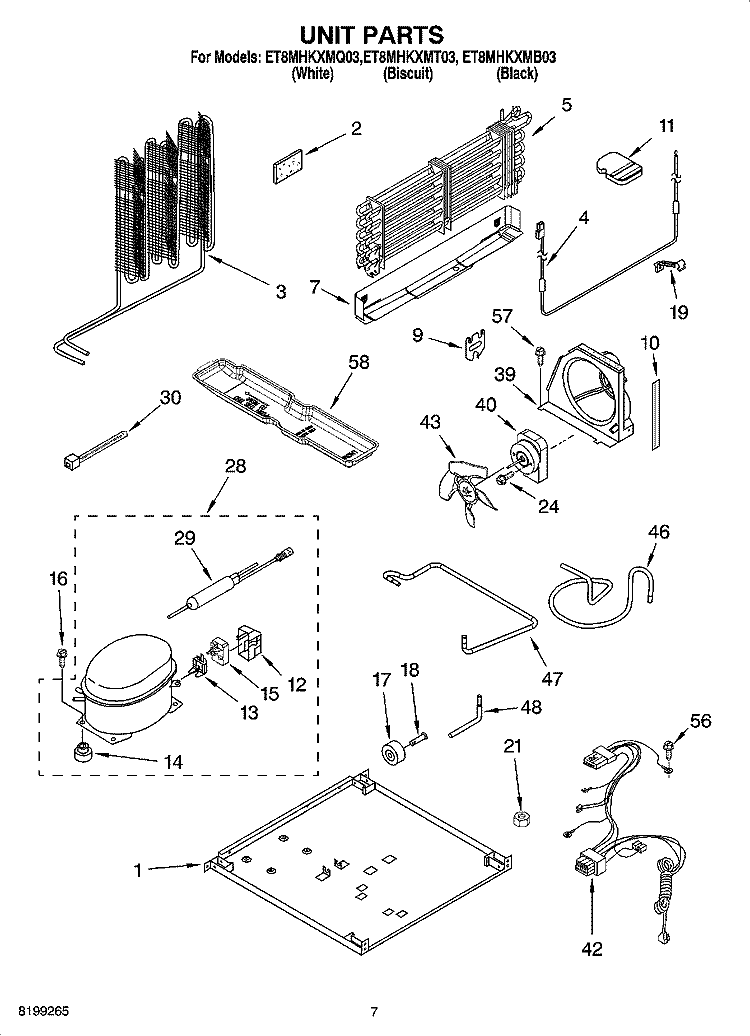 UNIT PARTS Diagram and Parts List for ET8MHKXMQ03  Whirlpool Refrigerator