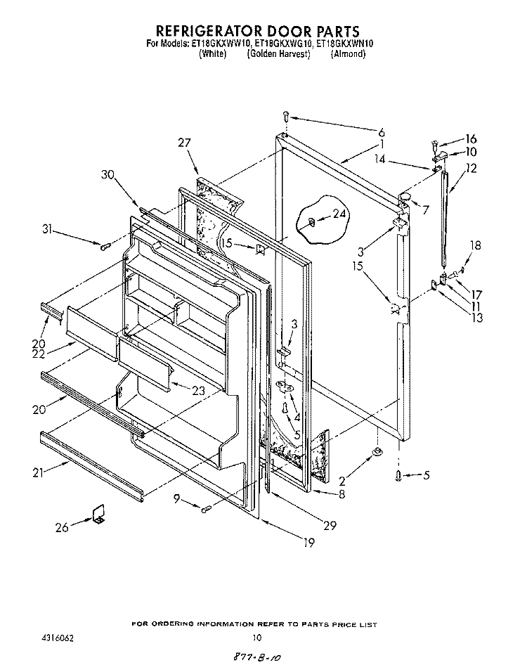 REFRIGERATOR DOOR , LIT/OPTIONAL Diagram and Parts List for ET18GKXWG10  Whirlpool Refrigerator