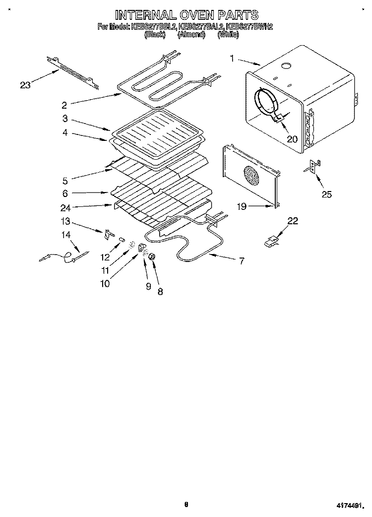 INTERNAL OVEN Diagram and Parts List for KEBS277BBL2  KitchenAid Wall Oven