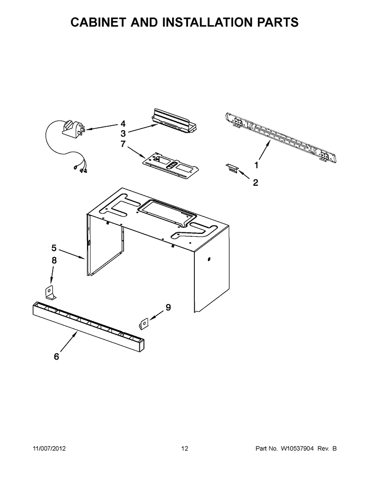 CABINET AND INSTALLATION PARTS Diagram and Parts List for  KitchenAid Microwave