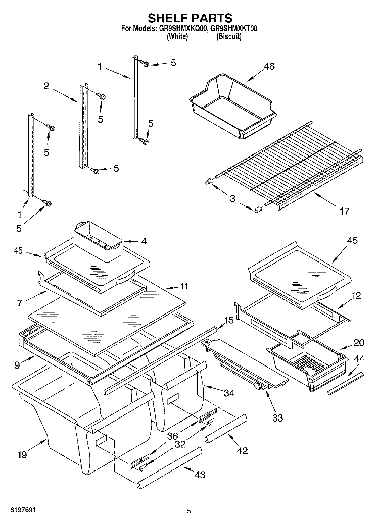 SHELF Diagram and Parts List for GR9SHMXKQ00  Whirlpool Refrigerator