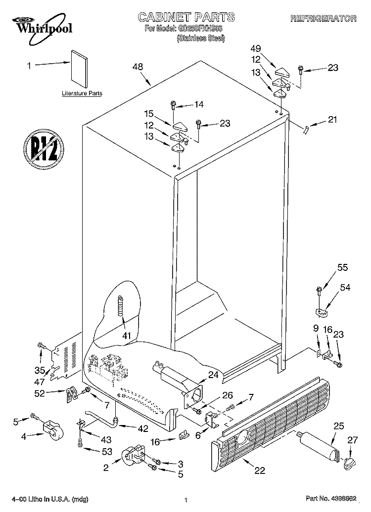 CABINET, LITERATURE Diagram and Parts List for GD25SFXHS03  Whirlpool Refrigerator