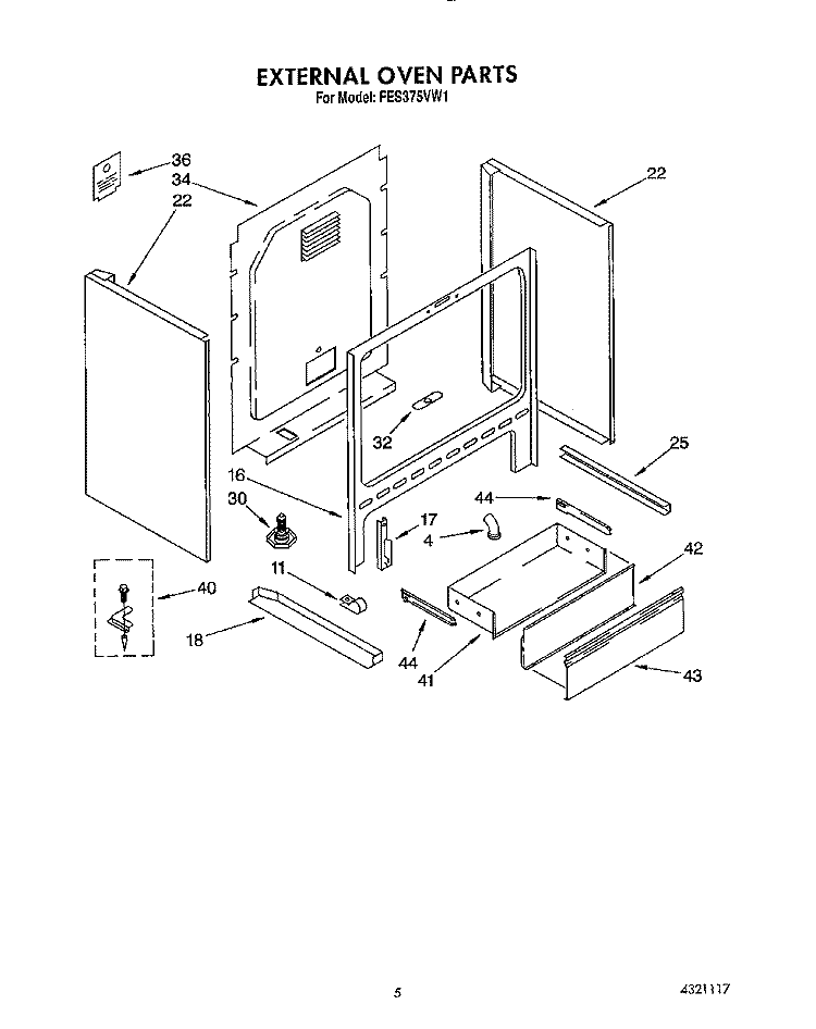 EXTERNAL OVEN Diagram and Parts List for  Roper Range