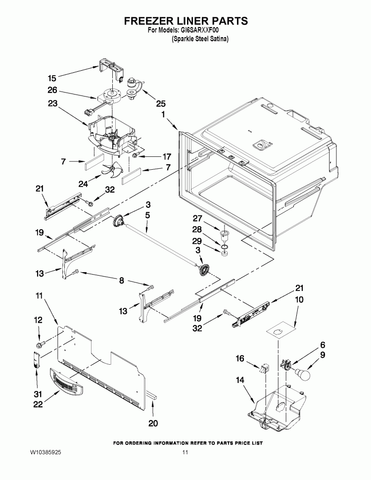 FREEZER LINER PARTS Diagram and Parts List for GI6SARXXF00  Whirlpool Refrigerator