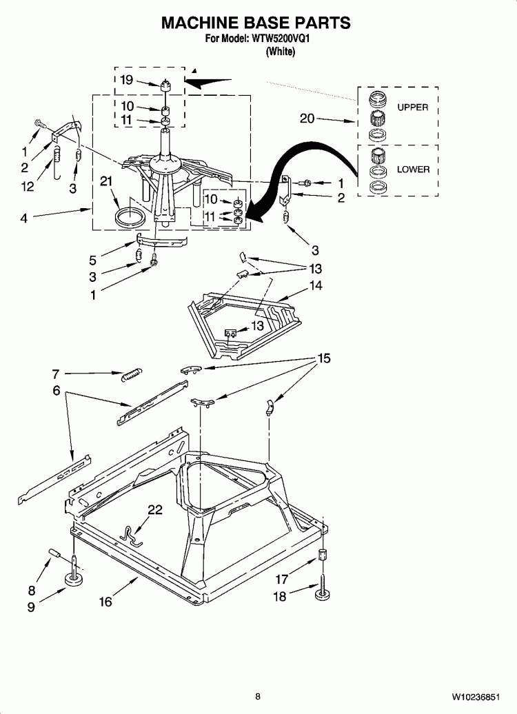MACHINE BASE PARTS Diagram and Parts List for  Whirlpool Washer