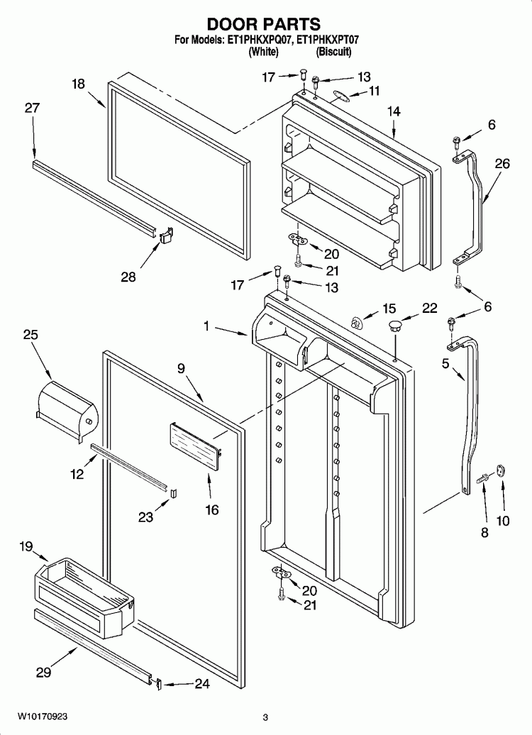 DOOR PARTS Diagram and Parts List for ET1PHKXPT07  Whirlpool Refrigerator