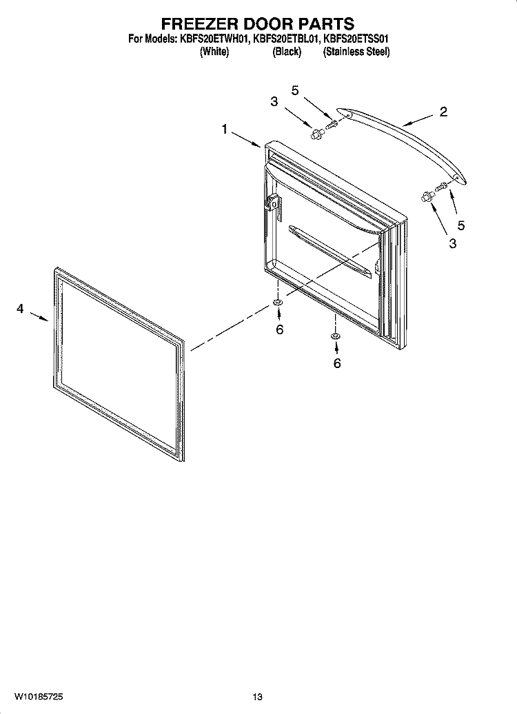 FREEZER DOOR PARTS Diagram and Parts List for  KitchenAid Refrigerator