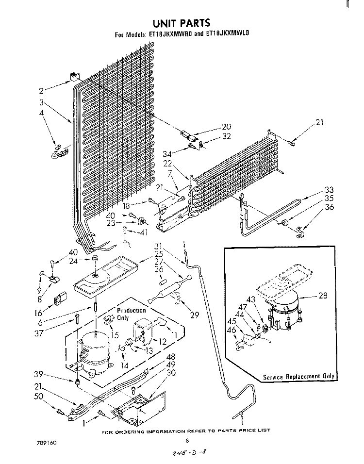 UNIT Diagram and Parts List for ET18JKXMWR0  Whirlpool Refrigerator