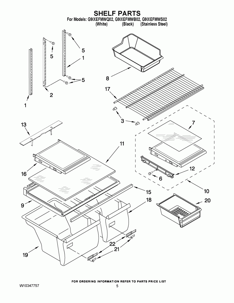 SHELF PARTS Diagram and Parts List for G9IXEFMWB02  Whirlpool Refrigerator