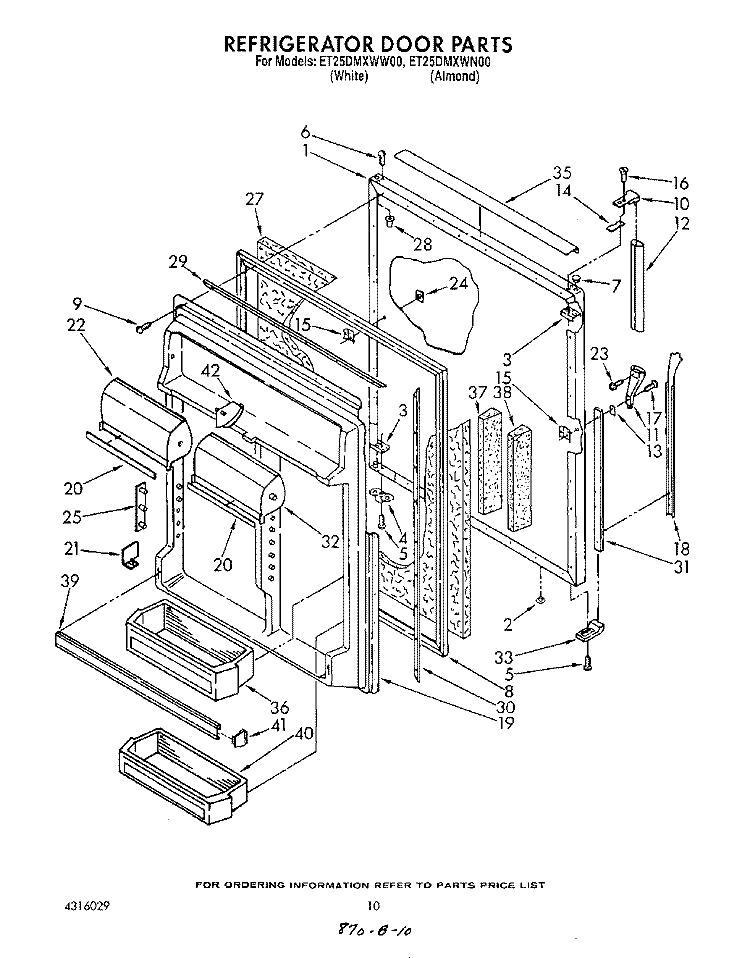 REFRIGERATOR DOOR Diagram and Parts List for ET25DMXWF00  Whirlpool Refrigerator
