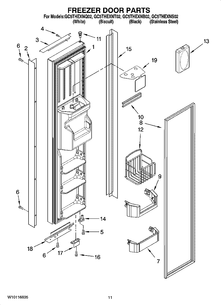 FREEZER DOOR PARTS Diagram and Parts List for GC5THEXNS02  Whirlpool Refrigerator