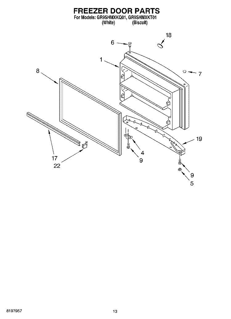 FREEZER DOOR, OPTIONAL Diagram and Parts List for GR9SHMXKT01  Whirlpool Refrigerator