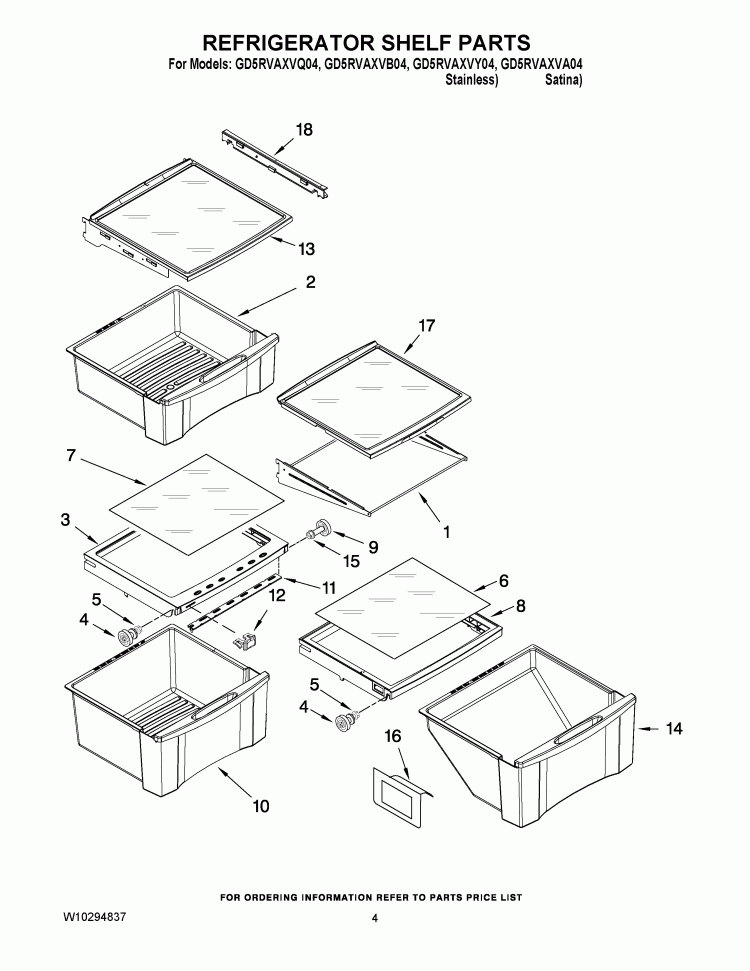 REFRIGERATOR SHELF PARTS Diagram and Parts List for GD5RVAXVB04  Whirlpool Refrigerator