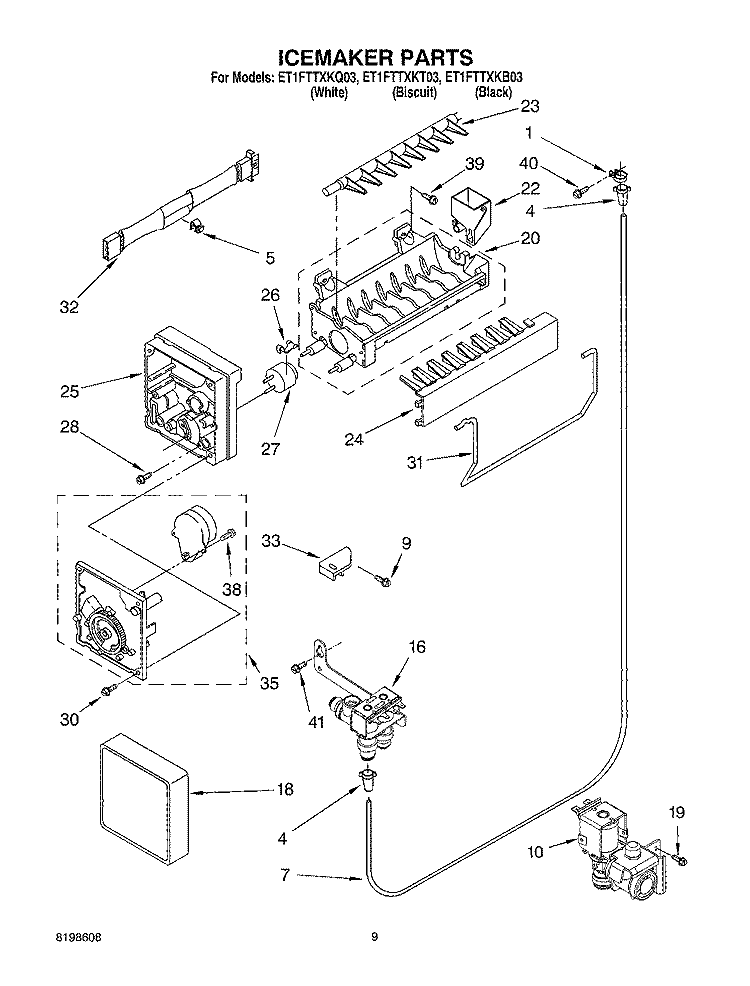 ICEMAKER PARTS Diagram and Parts List for ET1FTTXKB03  Whirlpool Refrigerator