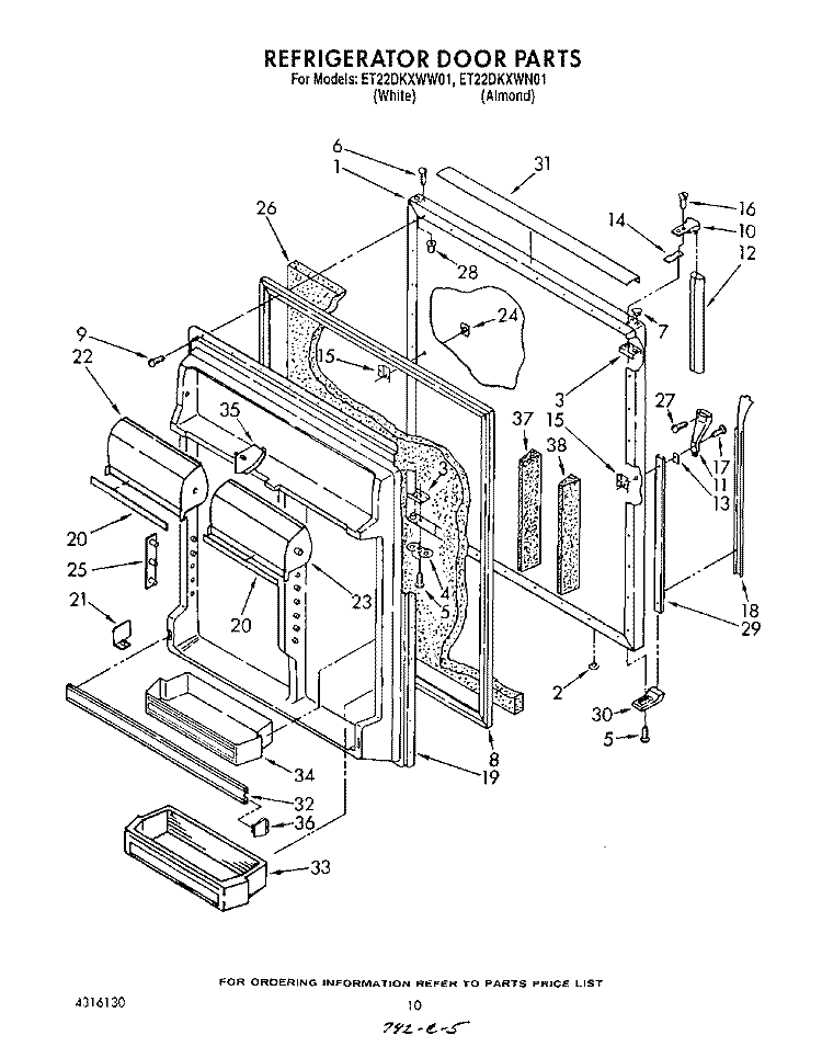 REFRIGERATOR DOOR Diagram and Parts List for ET22DKXWW01  Whirlpool Refrigerator