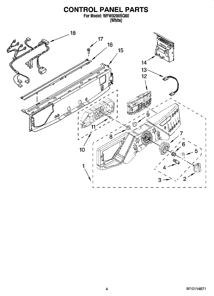 CONTROL PANEL PARTS Diagram and Parts List for  Whirlpool Washer