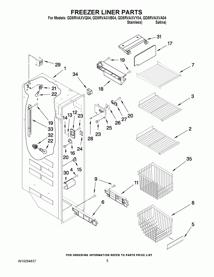 FREEZER LINER PARTS Diagram and Parts List for GD5RVAXVB04  Whirlpool Refrigerator