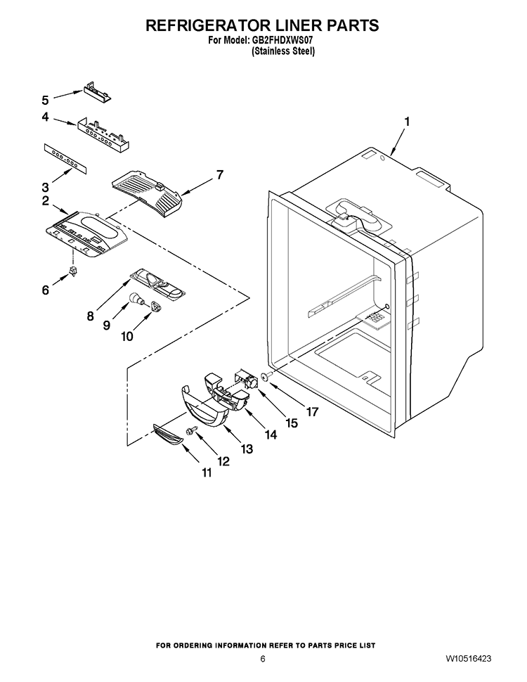 REFRIGERATOR LINER PARTS Diagram and Parts List for GB2FHDXWS07  Whirlpool Refrigerator