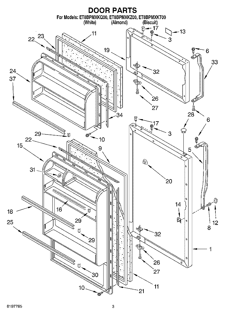 DOOR Diagram and Parts List for ET8BPMXKQ00  Whirlpool Refrigerator