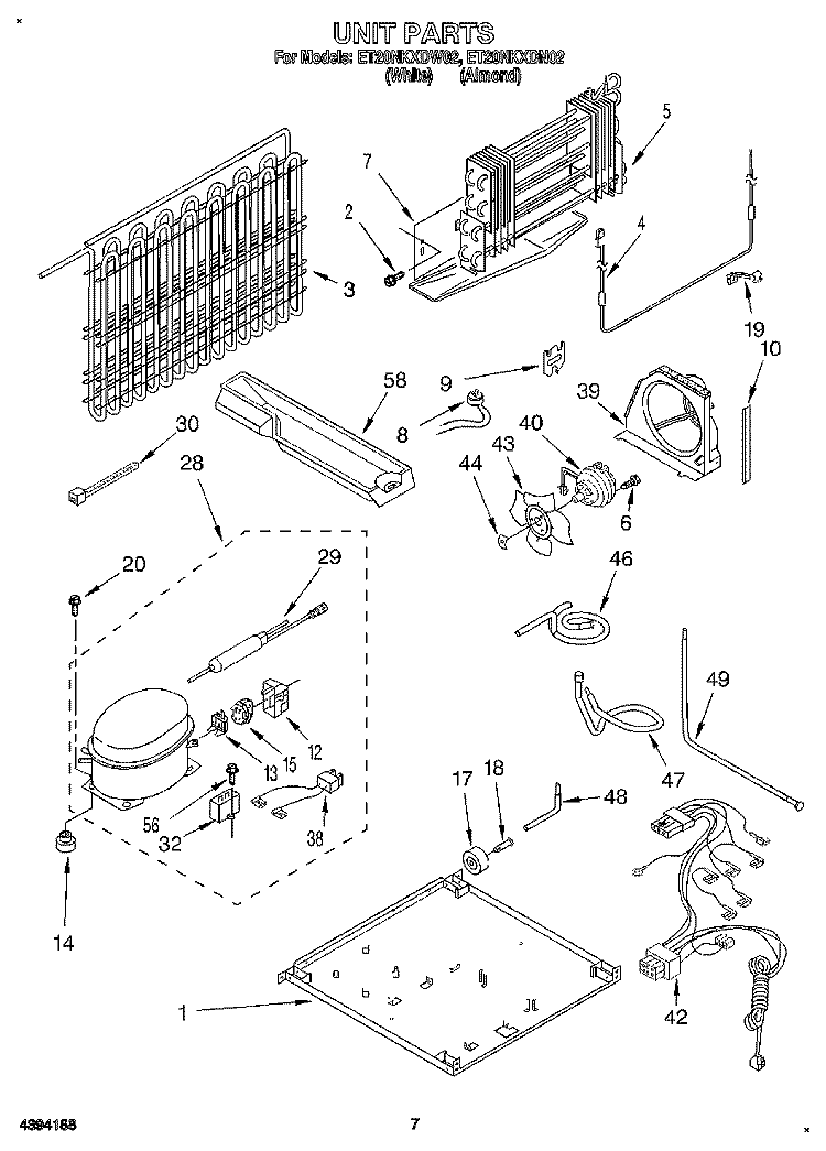 UNIT Diagram and Parts List for ET20NKXDW02  Whirlpool Refrigerator