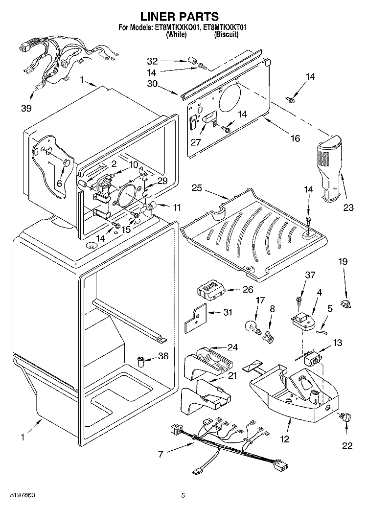 LINER Diagram and Parts List for ET8MTKXKQ01  Whirlpool Refrigerator