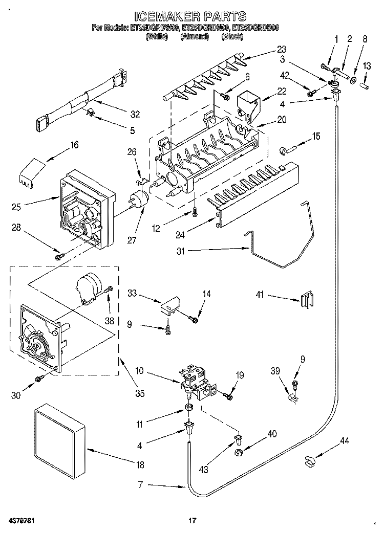 ICEMAKER Diagram and Parts List for ET25DQRDB00  Whirlpool Refrigerator