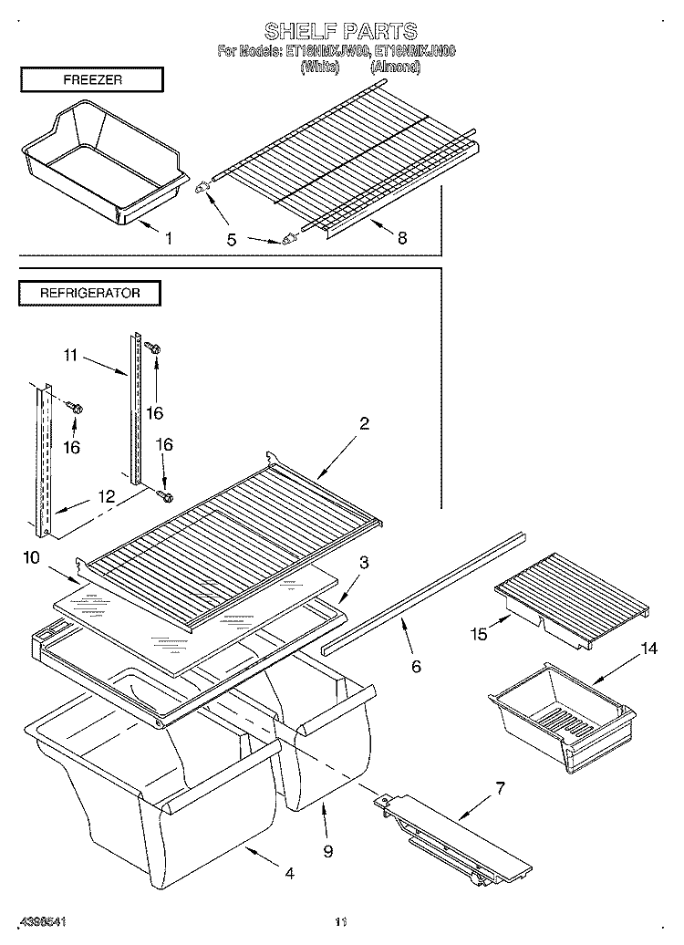 SHELF, OPTIONAL Diagram and Parts List for ET18NMXJW00  Whirlpool Refrigerator