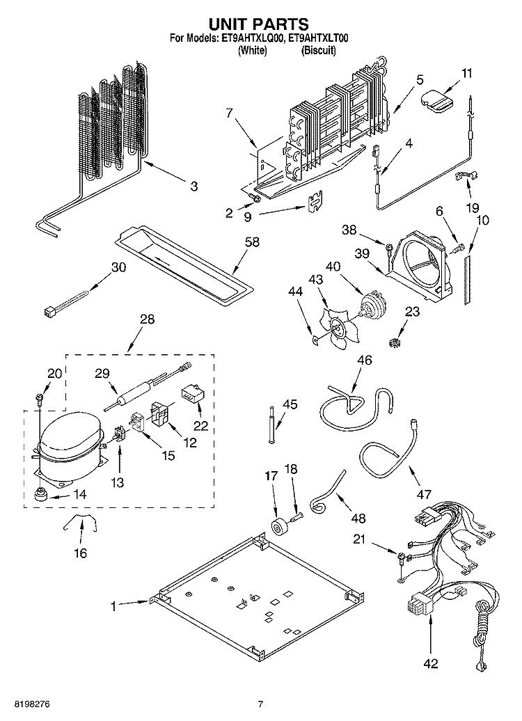 UNIT Diagram and Parts List for ET9AHTXLQ00  Whirlpool Refrigerator