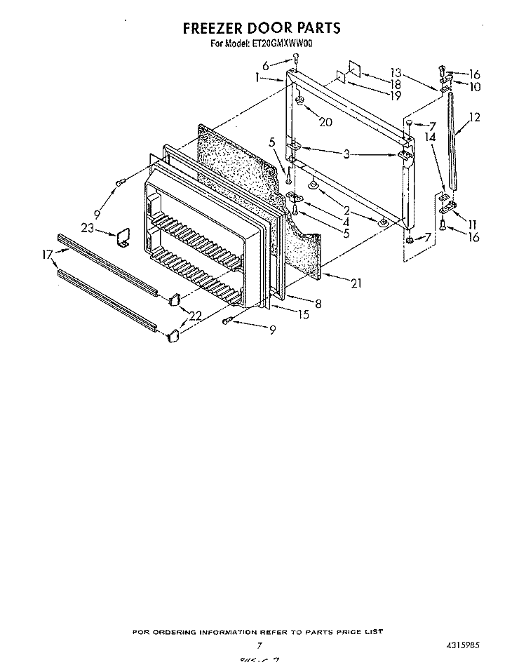 FREEZER DOOR Diagram and Parts List for ET20GMXWN00  Whirlpool Refrigerator