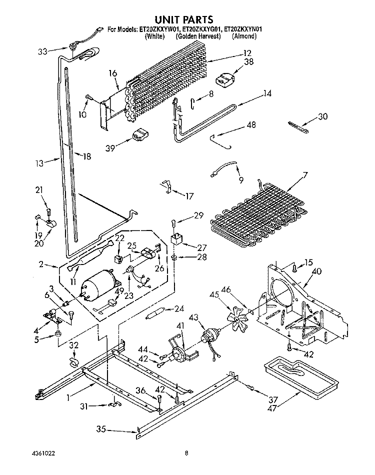 UNIT Diagram and Parts List for ET20ZKXYN01  Whirlpool Refrigerator