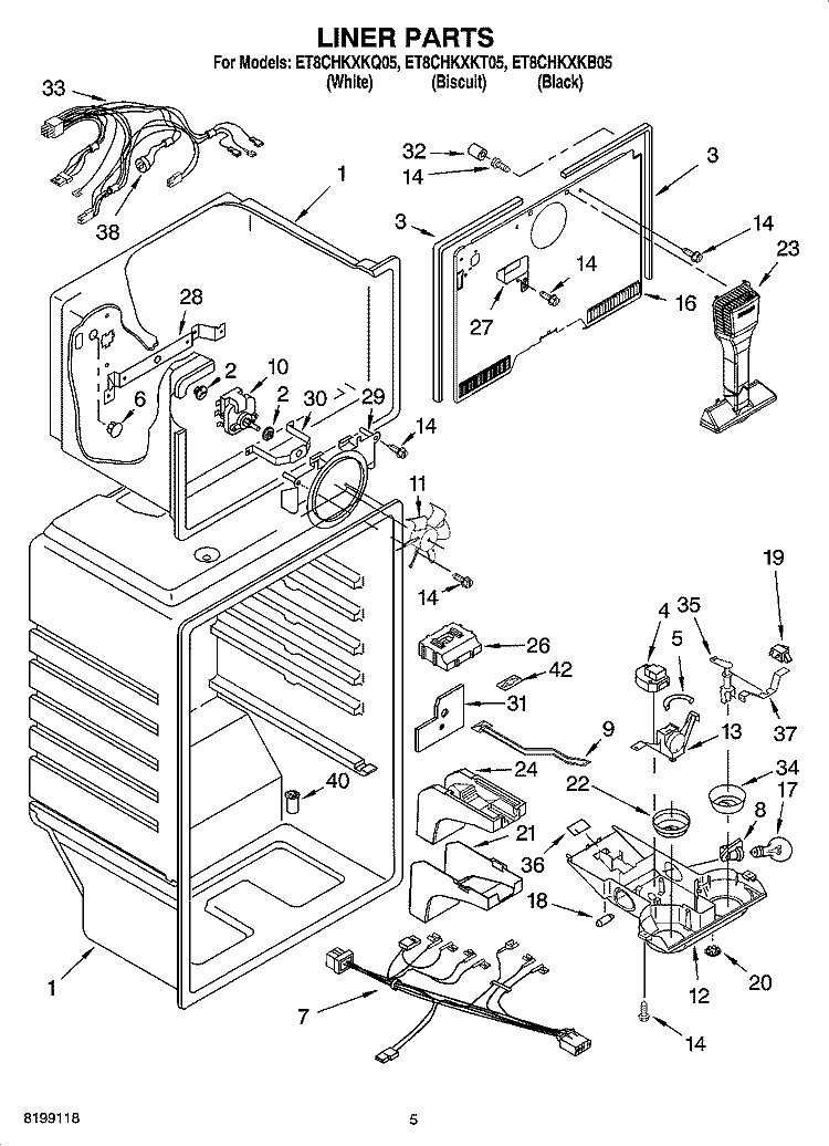 LINER PARTS Diagram and Parts List for ET8CHKXKT05  Whirlpool Refrigerator