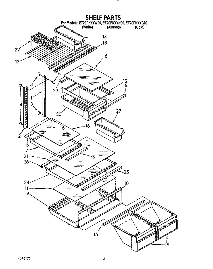 SHELF Diagram and Parts List for ET20PKXYW00  Whirlpool Refrigerator