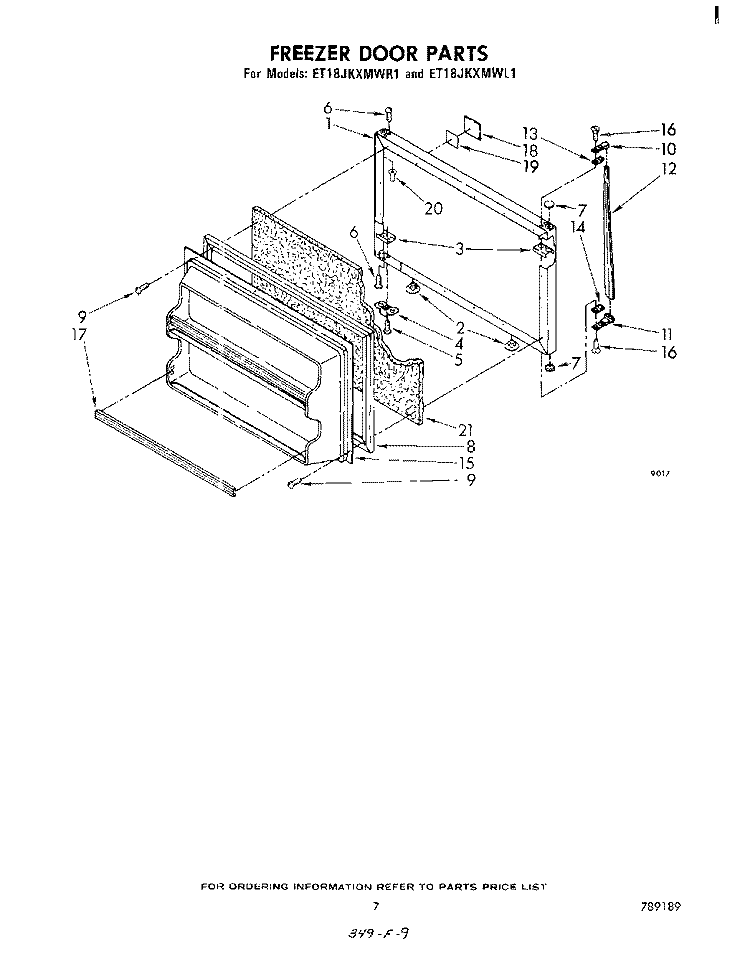 FREEZER DOOR Diagram and Parts List for ET18JKXMWR1  Whirlpool Refrigerator