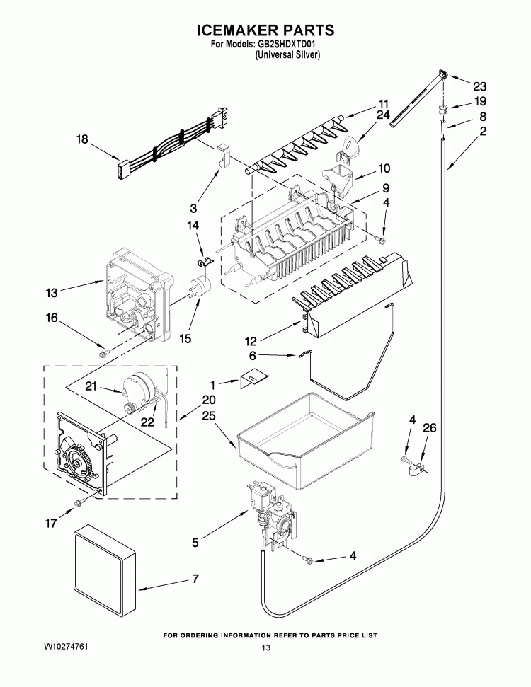 ICEMAKER PARTS Diagram and Parts List for GB2SHDXTD01  Whirlpool Refrigerator
