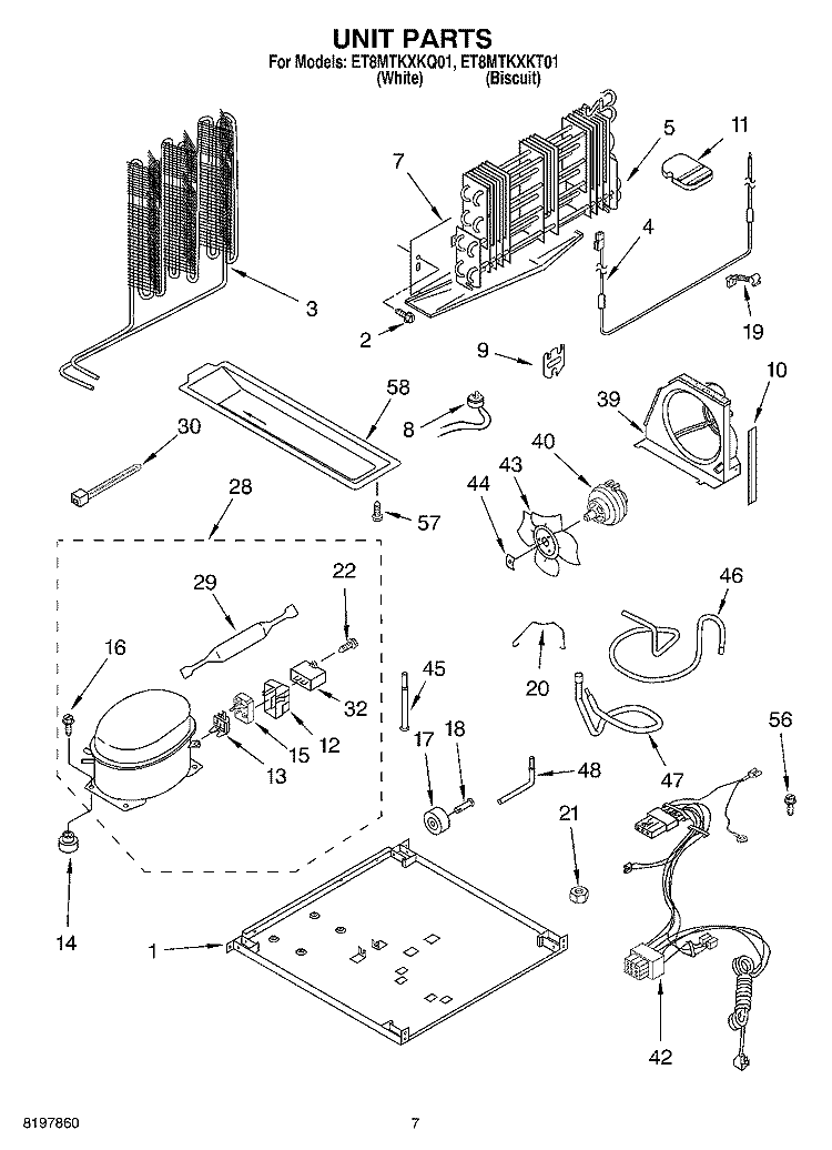 UNIT Diagram and Parts List for ET8MTKXKQ01  Whirlpool Refrigerator