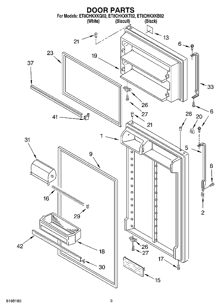DOOR Diagram and Parts List for ET8CHKXKQ02  Whirlpool Refrigerator