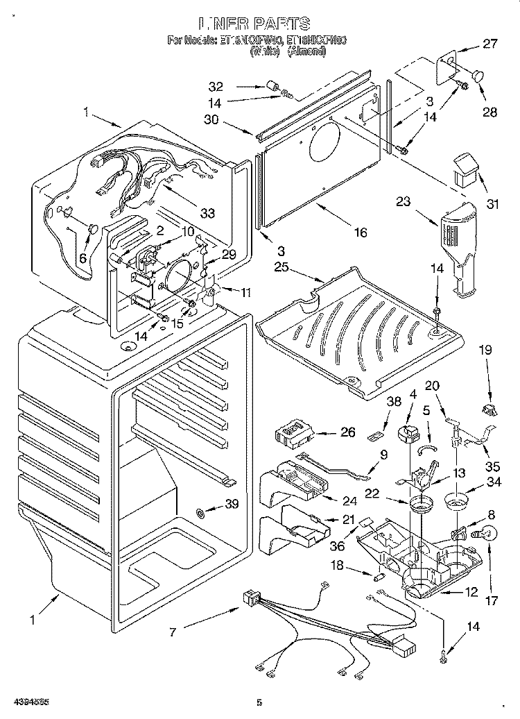 LINER Diagram and Parts List for ET18NKXFW00  Whirlpool Refrigerator
