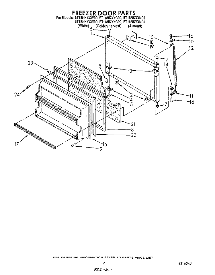 FREEZER DOOR Diagram and Parts List for ET18NKXXN00  Whirlpool Refrigerator