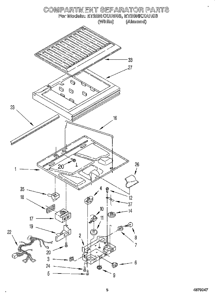 COMPARTMENT SEPARATOR Diagram and Parts List for ET20NKXAN03  Whirlpool Refrigerator
