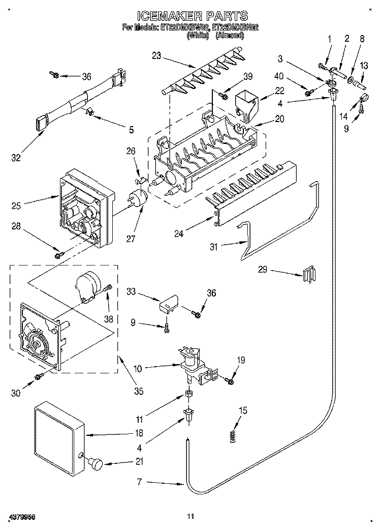 ICEMAKER Diagram and Parts List for ET22DMXBW02  Whirlpool Refrigerator
