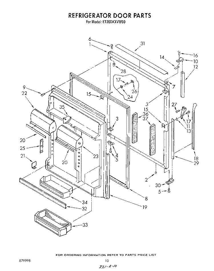 REFRIGERATOR DOOR, FREEZER DOOR Diagram and Parts List for ET20DKXVF00  Whirlpool Refrigerator